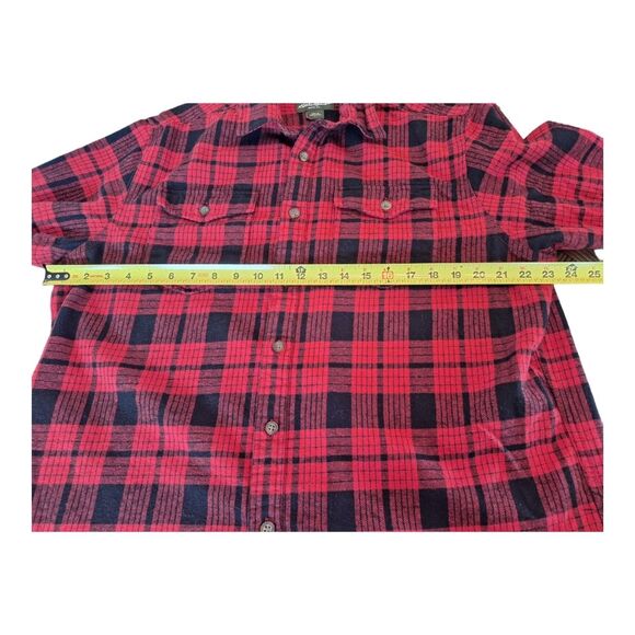 Eddie Bauer Flannel Shirt Mens Large Red Black Plaid Button Front Pockets Cotton - Picture 8 of 12